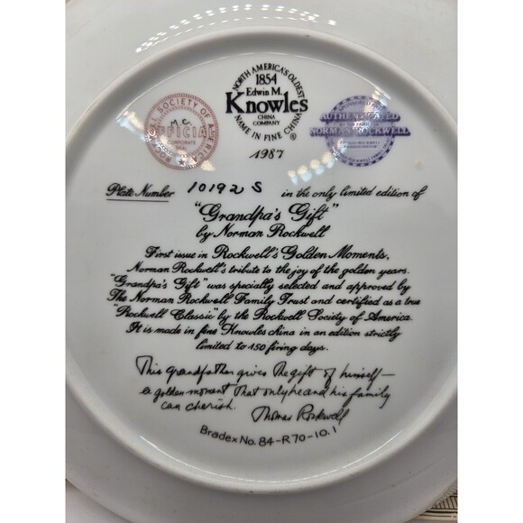 Edwin M. Knowles By Norman Rockwell Granpa's Gift Collector's Plate 80's Unisex - Picture 3 of 10